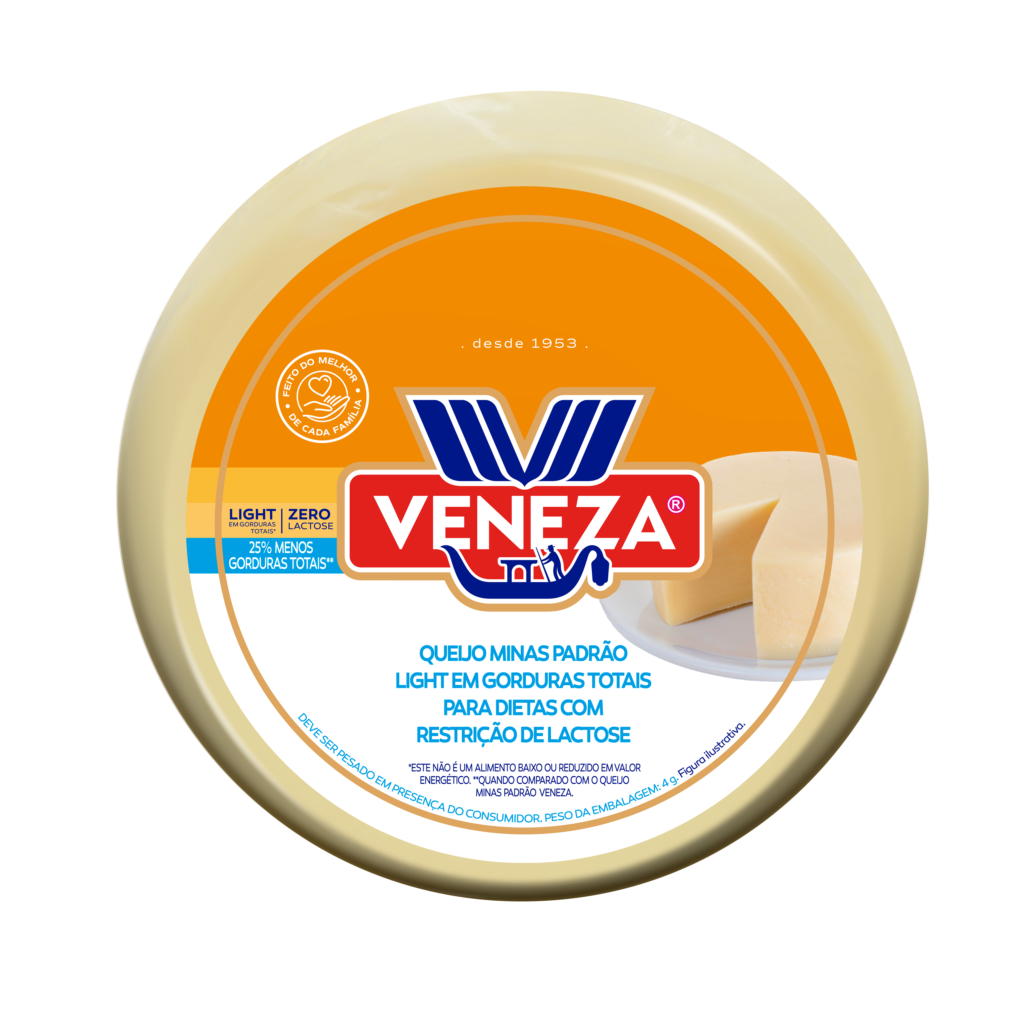 Queijo Minas Padrão Zero Lactose Light 450g - Veneza